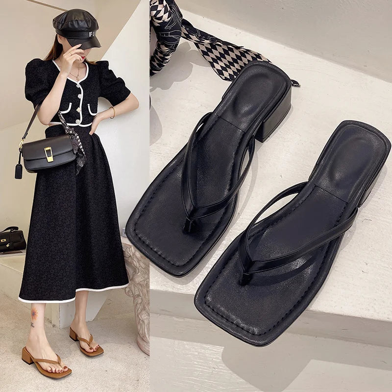 Women's Square High Heel Slides – Open Toe Summer Mules High Heel Slides Axl