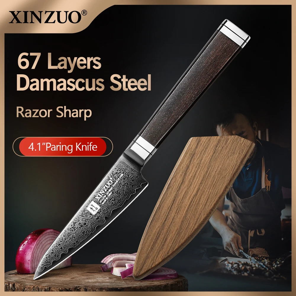 XINZUO 67-Layer Damascus Steel Paring Knife – Ebony Handle Damascus Paring Knife Axl