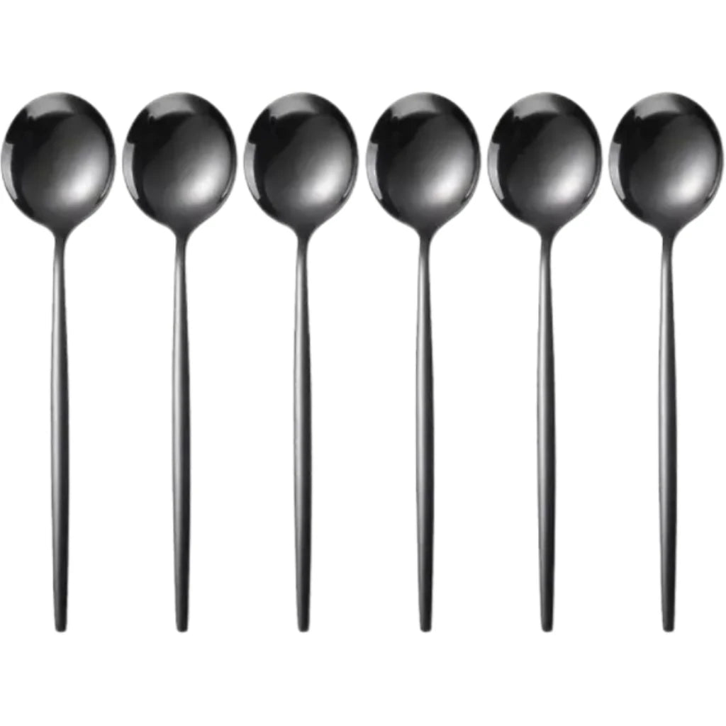 6-Piece Black Stainless Steel Coffee & Dessert Spoon Set Dessert Spoon Set Axl 6pcs