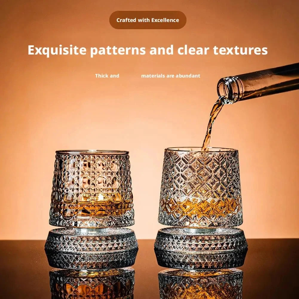 KEMORELA 2-Pack Rotating Whiskey Glasses | 360° Crystal Set Whiskey Glass Set Axl