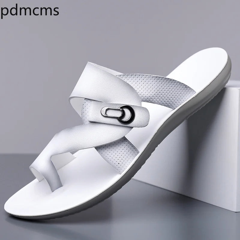 Men's PU Leather Beach Slippers – Non-Slip Flat Sandals Men's Beach Sandals Axl