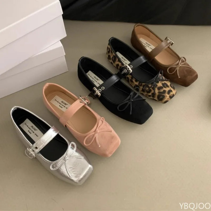 Women's Square Toe Ballet Flats – Bow Mary Jane Shoes Ballet Flats Axl