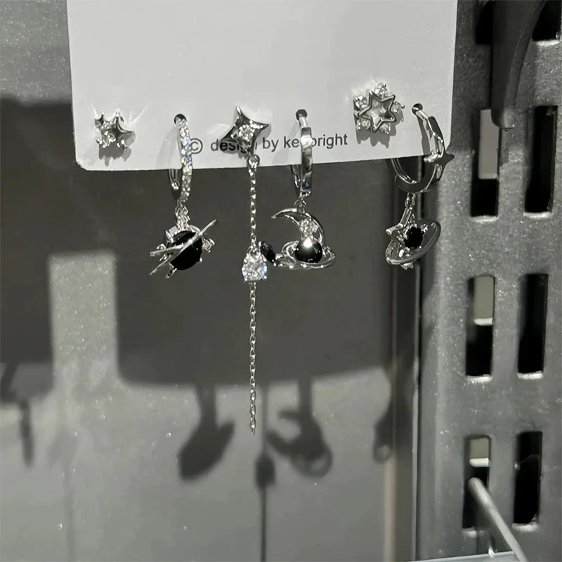 6-Piece Goth Punk Crystal Drop Earrings – Y2K Aesthetic Set Drop Earrings Set Axl