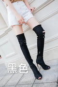 Women's Over-Knee Denim Gladiator Boots – High Heel Pointed Toe Over-Knee Heeled Boots Axl Black 36