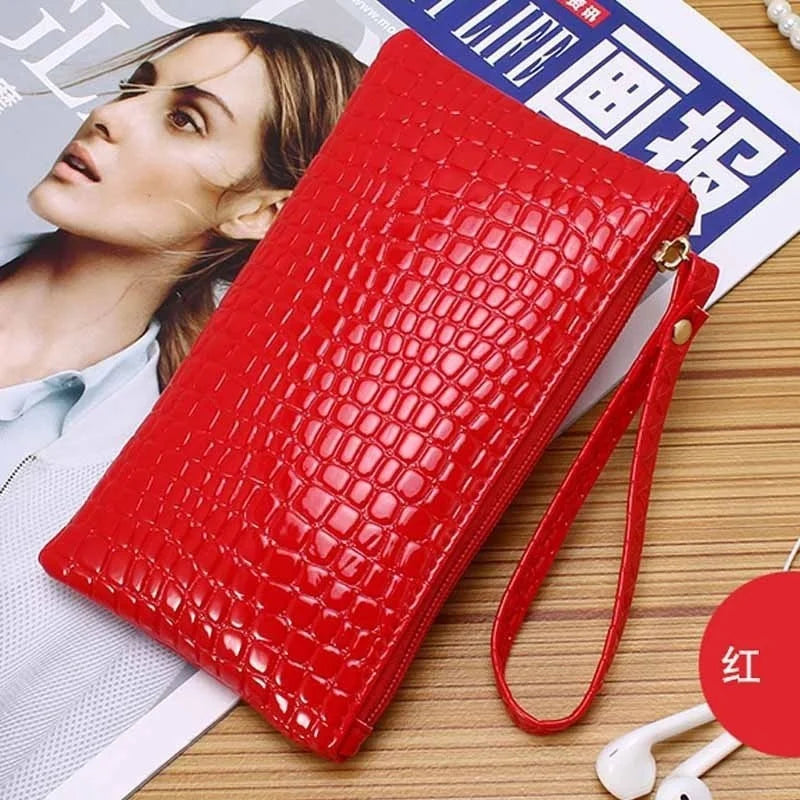 Women's Crocodile Grain PU Zip Coin Purse – Korean Style Zip Coin Purse Axl Red