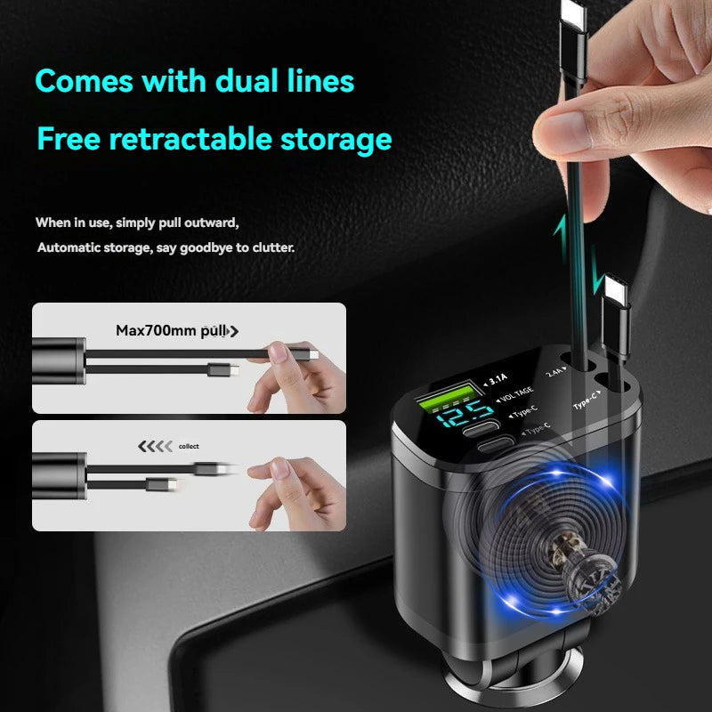 5-in-1 Car Charger Retractable Cable PD Fast Charging 3.1A Car Charger Axl