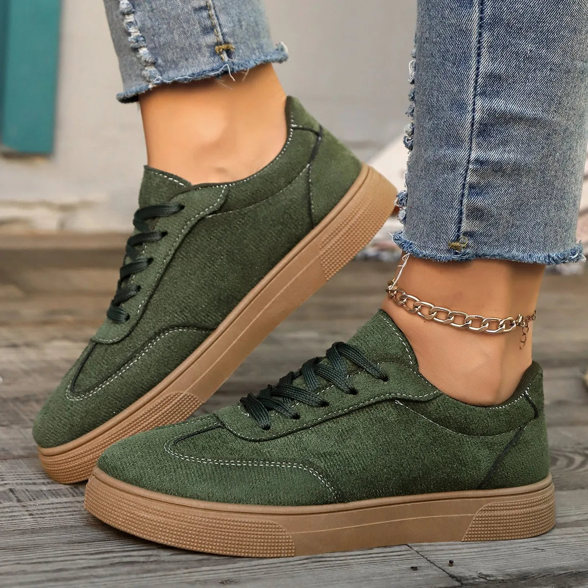Women's Retro Canvas Sneakers – Breathable Flat Casual Shoes Canvas Flat Sneakers Axl ArmyGreen 42