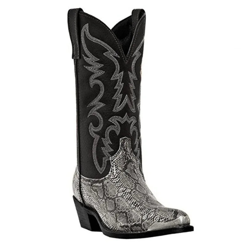 Snake Pattern Handmade Cowboy Boots – Mid-Calf Western Unisex Western Cowboy Boots Axl Silver 48