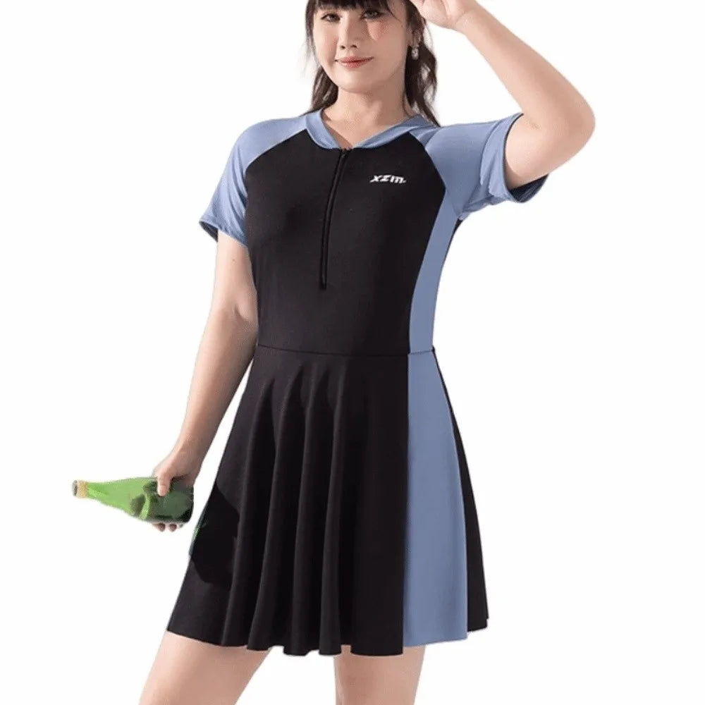 Women's Short Sleeve Swimsuit – Loose Milk Ice Silk Cover-Up Women's Swimsuit Axl Black Blue L
