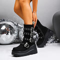 Women's Gothic Wedge Mid-Calf Boots | Winter Slip-On Style Women's Mid-Calf Boots Axl black 43