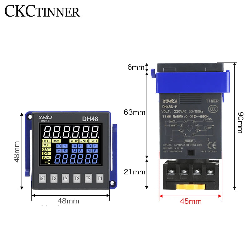 DH48S-P Programmable Time Delay Relay 12V–220V + Socket Base Programmable Time Relay Axl