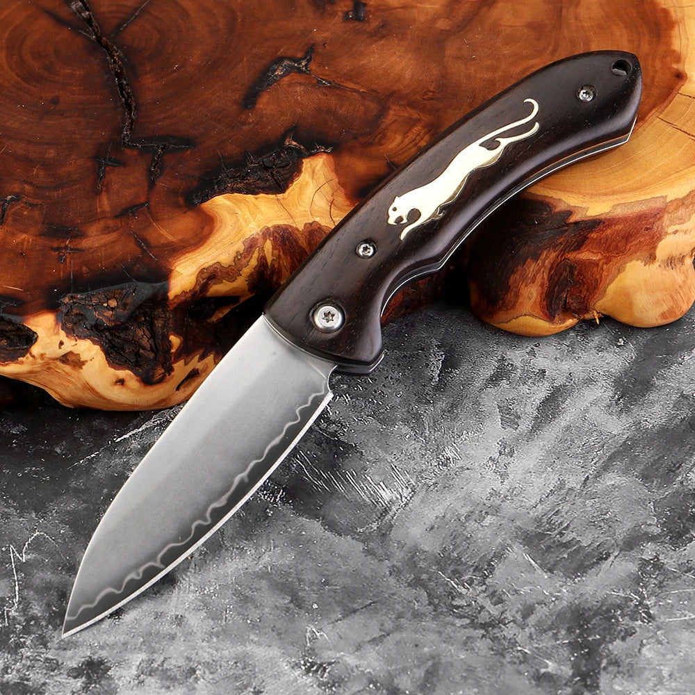 Xituo Folding Knife – 3-Ply Steel Blade & Ebony Handle EDC Folding Pocket Knife Axl Folding Knife