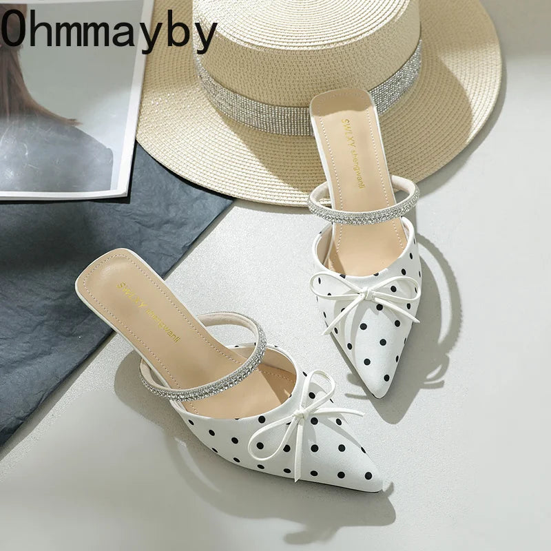 Rhinestone Polka Dot Women's Mule Heels | Pointed Toe Slingbacks Women's Mule Heels Axl