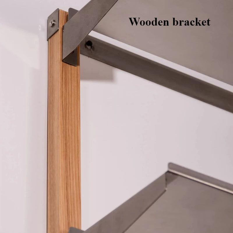 3-Tier Wall Shelf – Ash Wood & Stainless Steel Floating Shelf Wall Mounted Shelf Axl