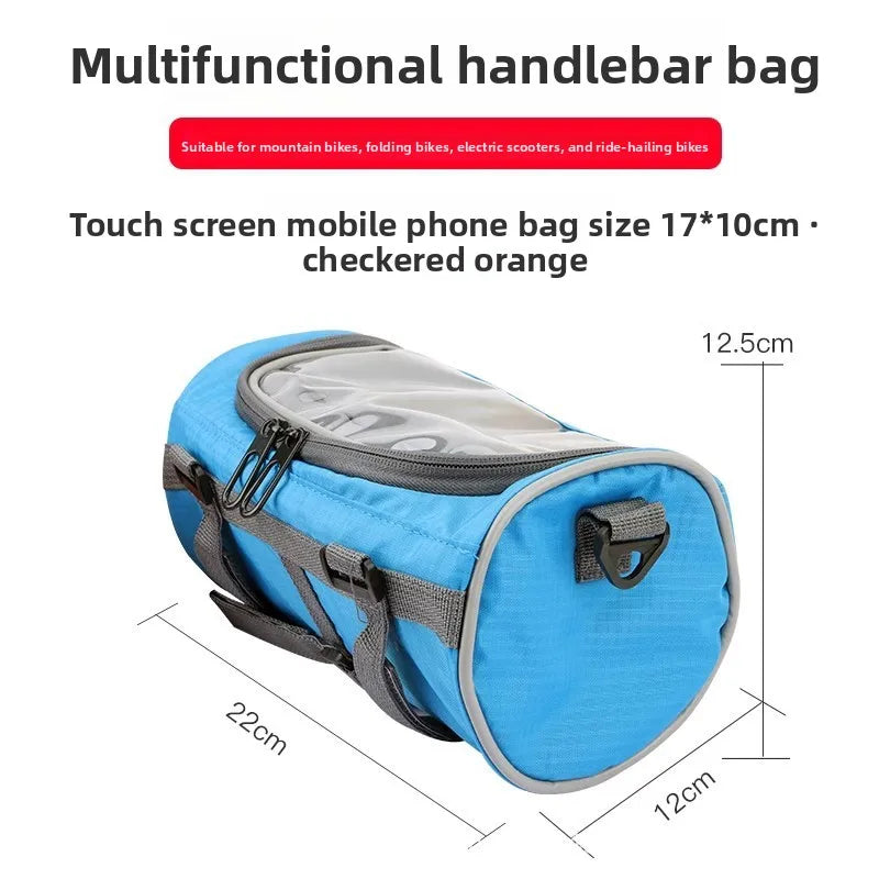 Waterproof Ultralight Handlebar Bag – Bike, E-Bike & Scooter Handlebar Bag Axl (Blue checked patter 5Inch