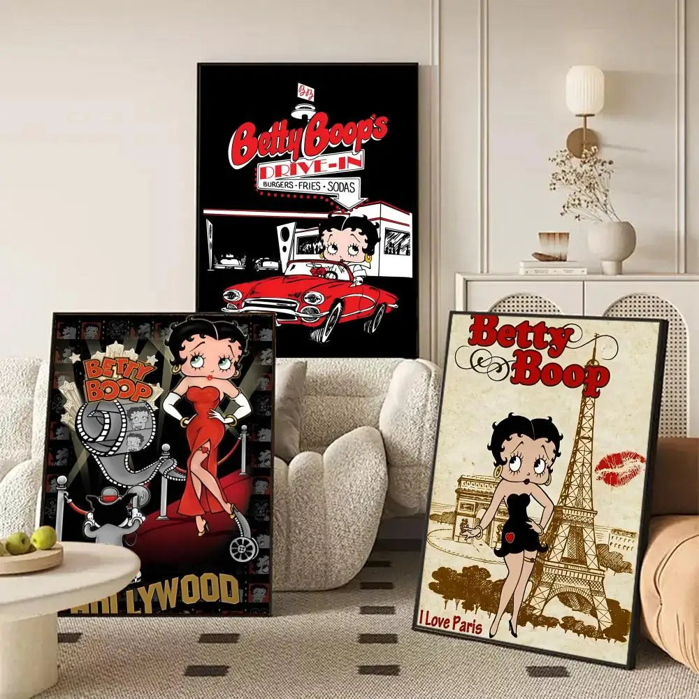 Betty Boop Cartoon Poster Self-Adhesive Wall Art Sticker Wall Art Sticker Axl