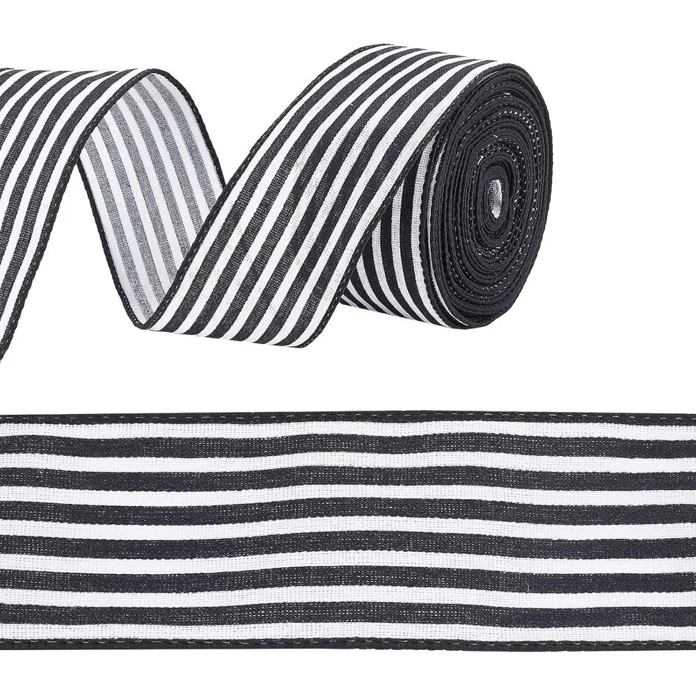 Black & White Striped Polyester Ribbon 2.5" – 12 Yards per Roll Decorative Craft Ribbon Axl AECH04-18092