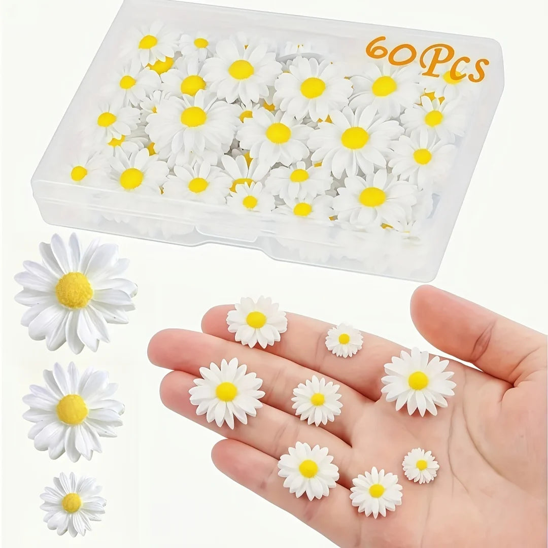 3D Daisy Nail Charms – Resin Flatback Nail Art Decorations Nail Art Charms Axl 60pcs