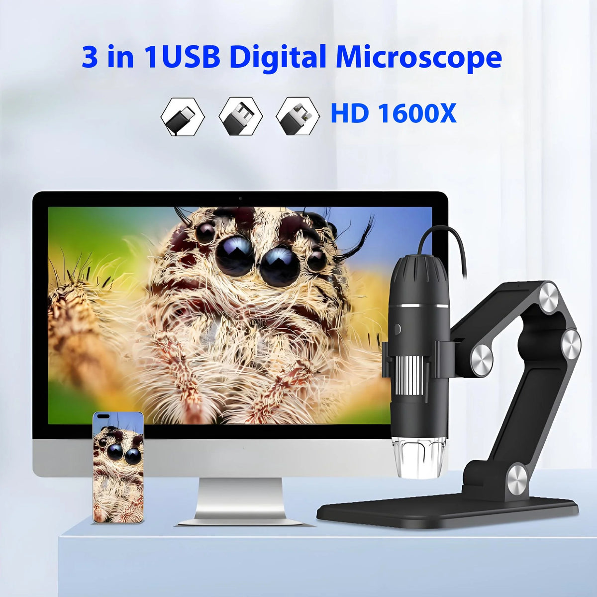 3-in-1 USB Digital Microscope 1600X – Android, PC & Mac USB Digital Microscope Axl