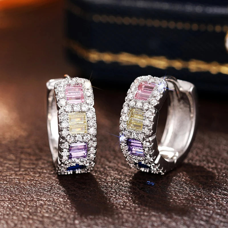 Huitan Colored CZ Hoop Earrings – Women's Fashion Circle Jewelry Hoop Earrings Axl