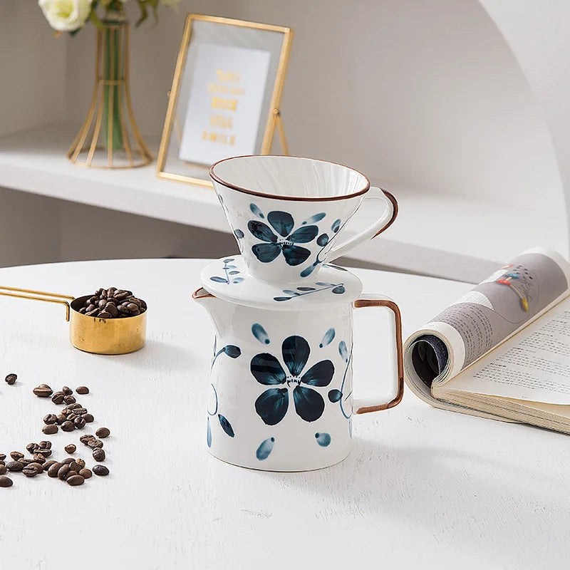 Ceramic Pour Over Coffee Dripper Set 500ml – Blue & White Pour Over Coffee Dripper Axl