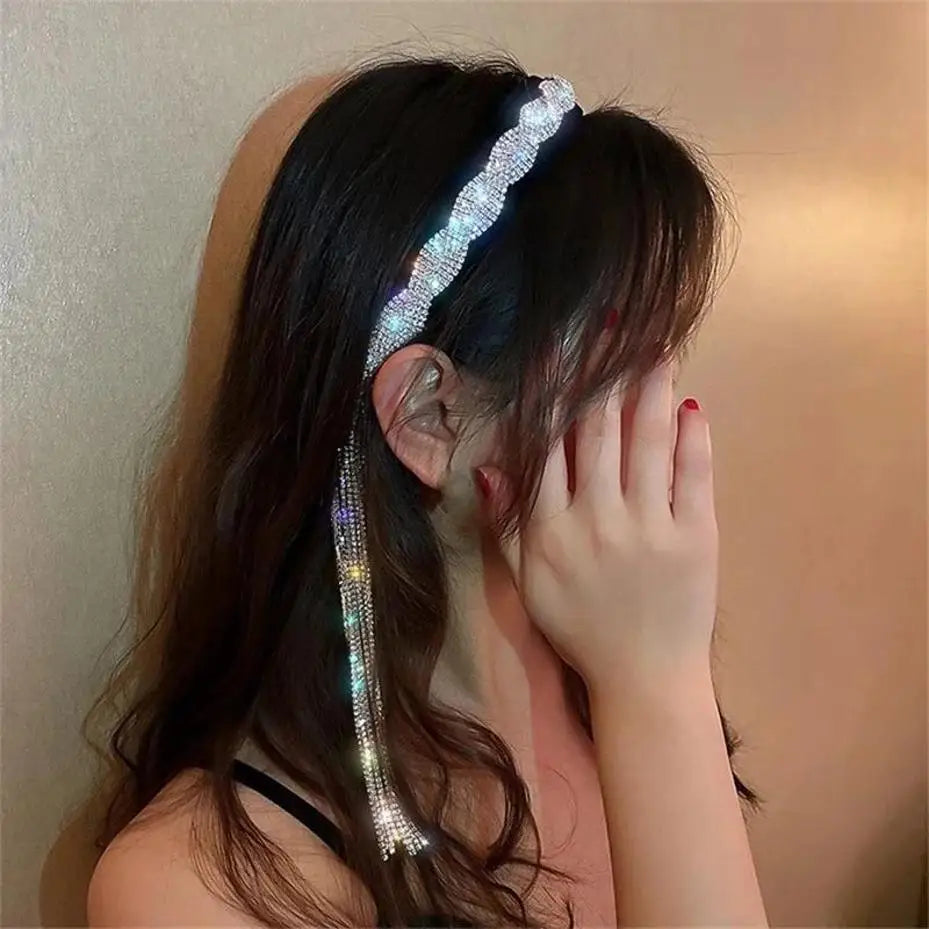 Black Velvet Rhinestone Tassel Headband – Bridal Hair Clip Bridal Hair Accessory Axl