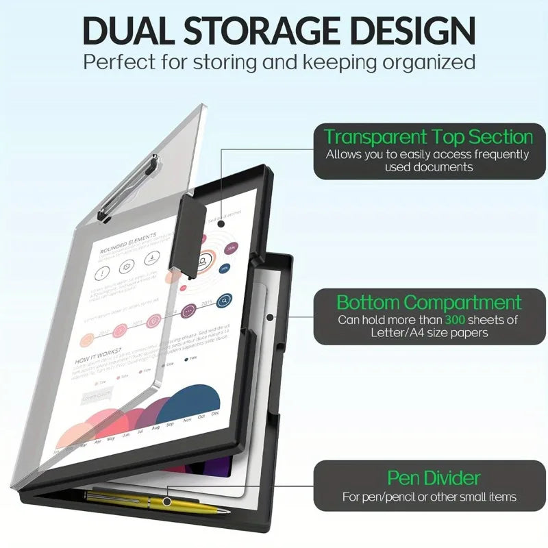 Black Storage Clipboard with 2 Storage Boxes – Heavy Duty Storage Clipboard Axl