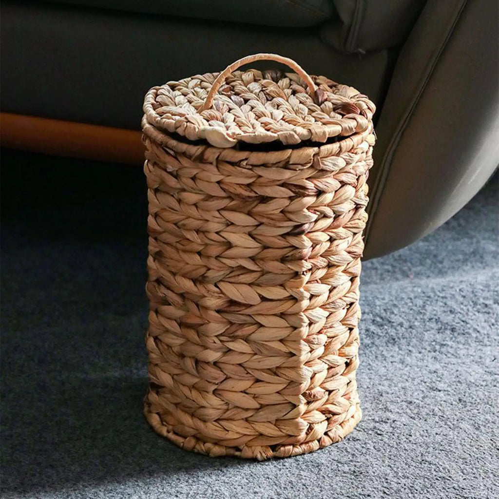 Woven Gourd Grass Waste Basket – Round Rattan Trash Can Woven Waste Basket Axl