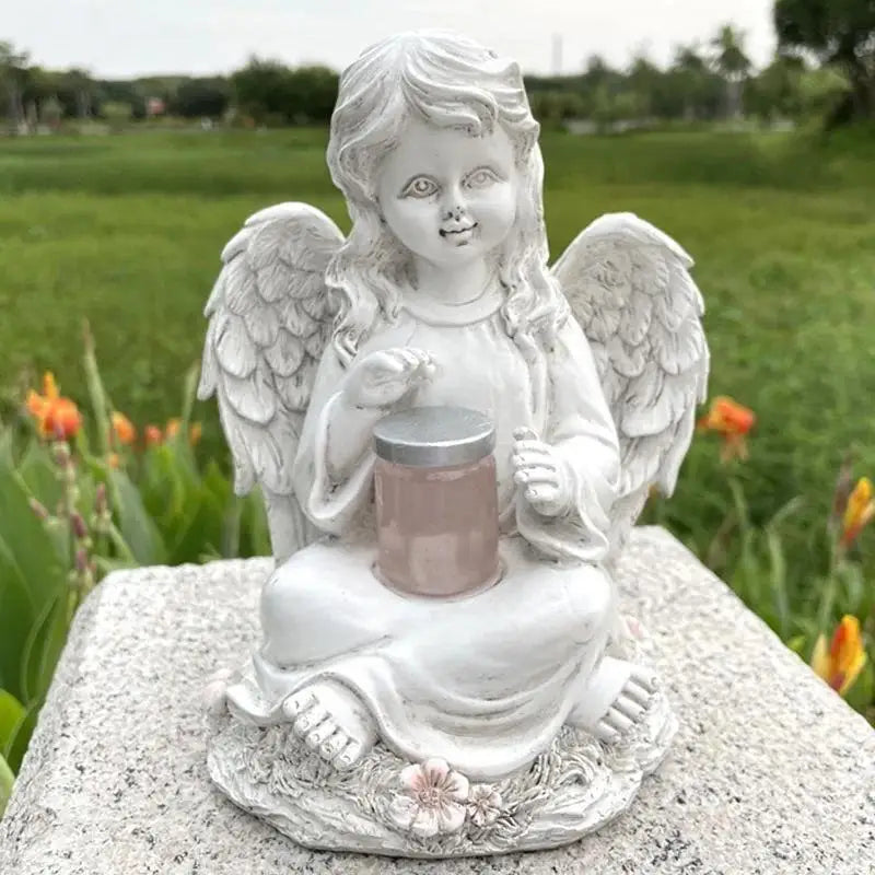 European Angel Statue Solar Garden Décor – Boy & Girl Resin Garden Resin Sculpture Axl