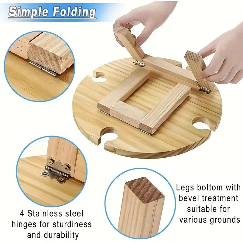 KEMORELA Wooden Folding Picnic Table – Portable Snack & Wine Tray Folding Tray Table Axl