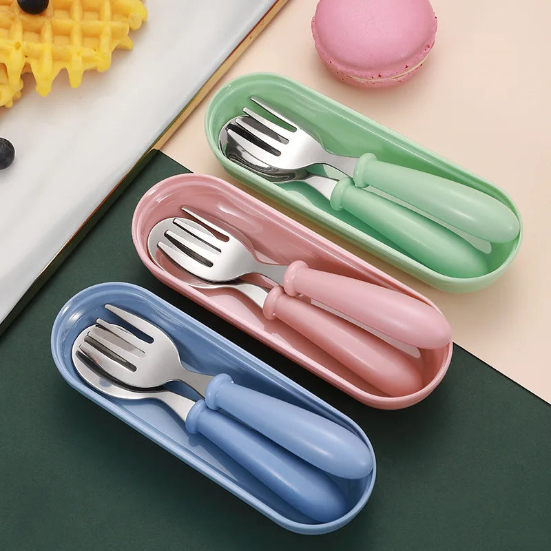 Kids Stainless Steel Cutlery Set – 3-Piece Baby Spoon & Fork Baby Cutlery Set Axl