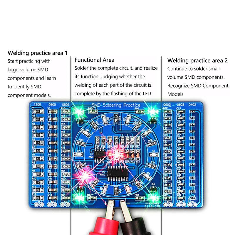 SMD Soldering Practice Kit – NE555 CD4017 Rotating LED Board Soldering Practice Kit Axl