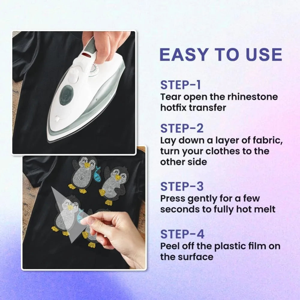 Penguin Rhinestone Iron-On Patch – Glitter Heat Transfer Appliqué Iron-On Appliqué Axl