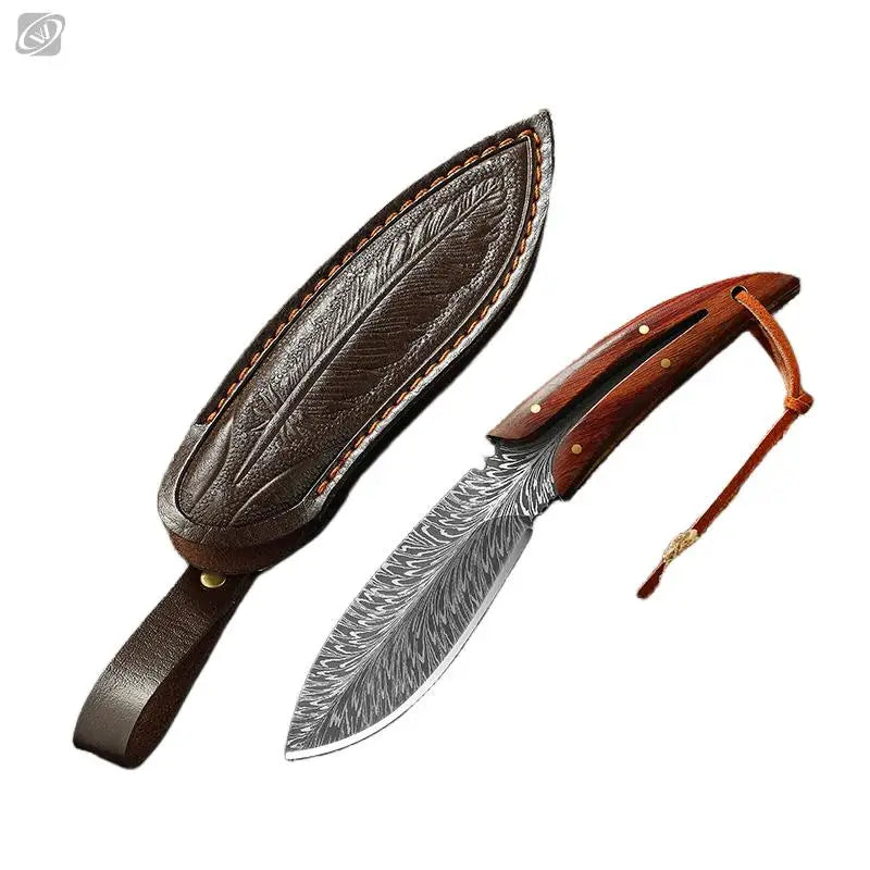 Feather Pattern Kitchen Knife with Sheath – Stainless Steel Kitchen Knife Axl knife with cover