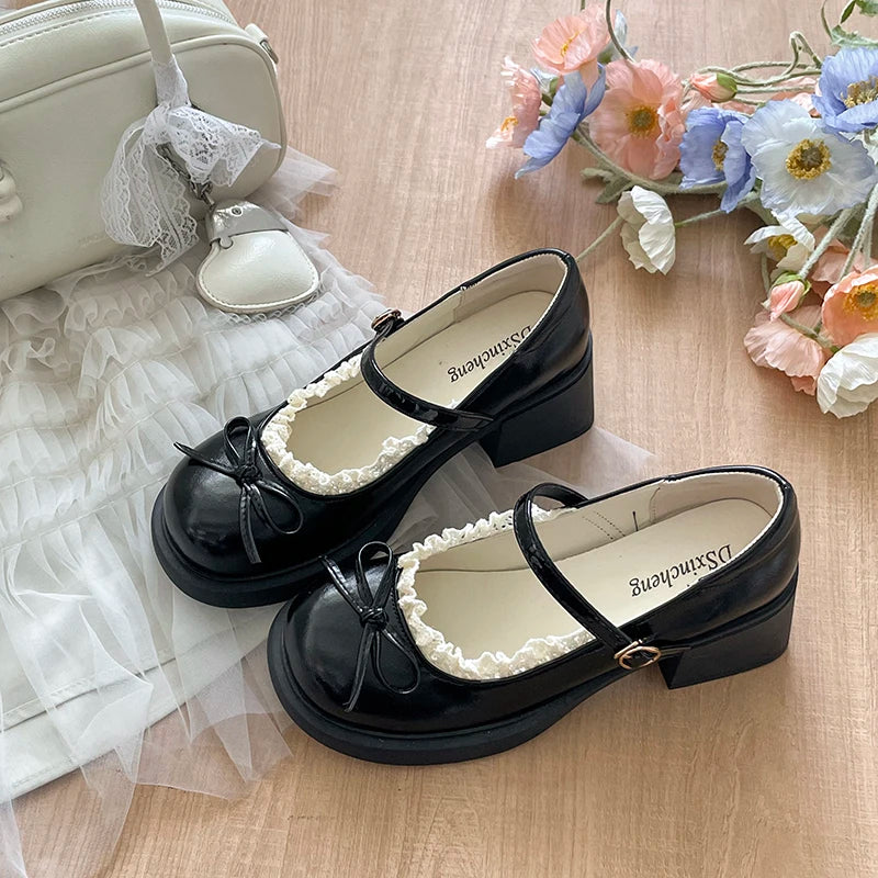 Polka Dot Mary Jane Pumps – Women's Butterfly-Knot Block Heel Mary Jane Pumps Axl Black 36
