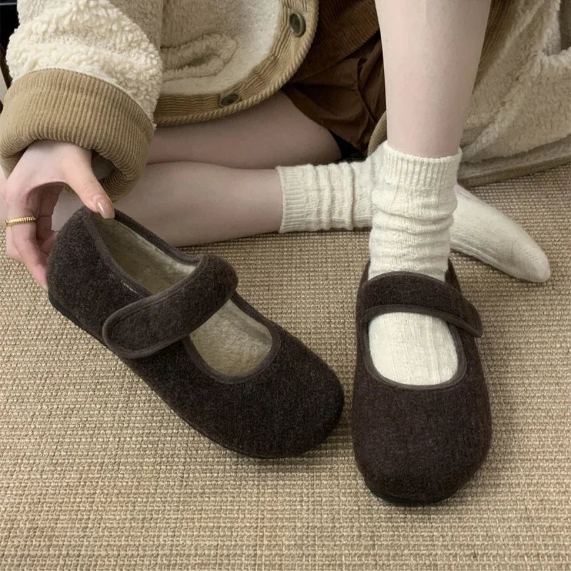 Women's Plush-Lined Cotton Flat Shoes – Warm Mary Janes Women's Flat Shoes Axl