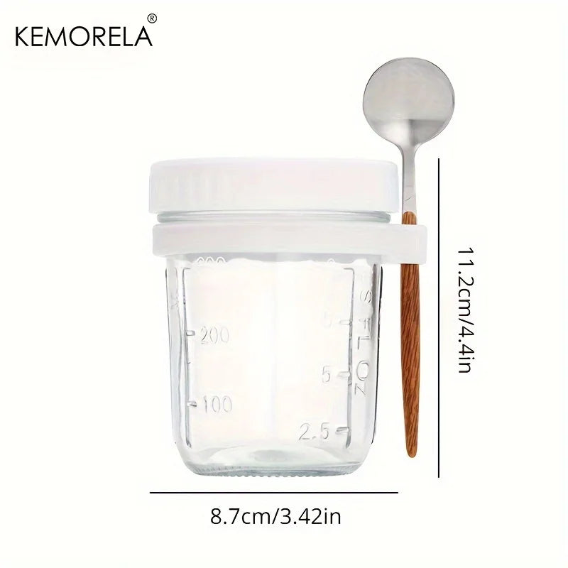 2-Pack Glass Overnight Oats Cup with Lid & Spoon 300ml Glass Food Storage Cup Axl