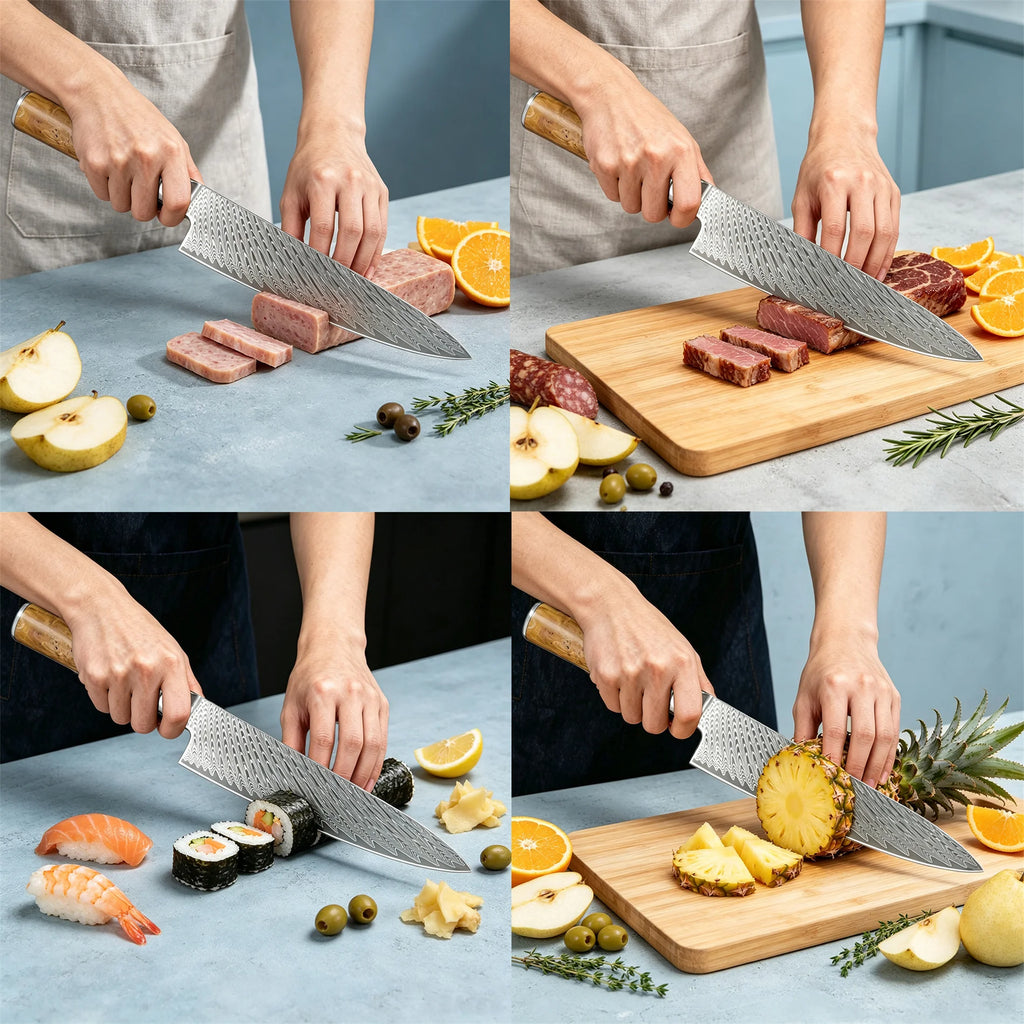 Damascus Steel Chef Knife – 19.4cm Blade for Kitchen & Cooking Damascus Chef Knife Axl