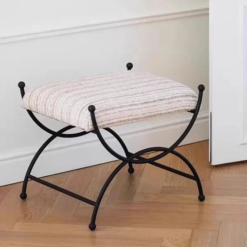 Nordic Cushioned Ottoman Stool – Jacquard Fabric & Metal Frame Ottoman Stool Axl