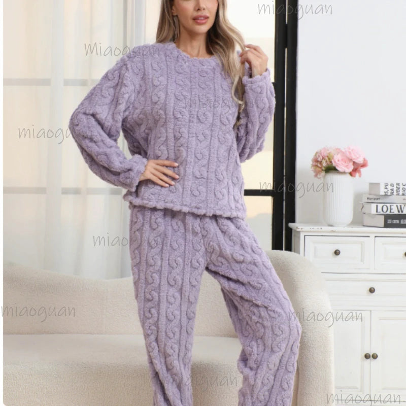 Women's Winter Coral Velvet Pajama Set – Warm Soft Loungewear Women's Pajama Set Axl Purple 1XL