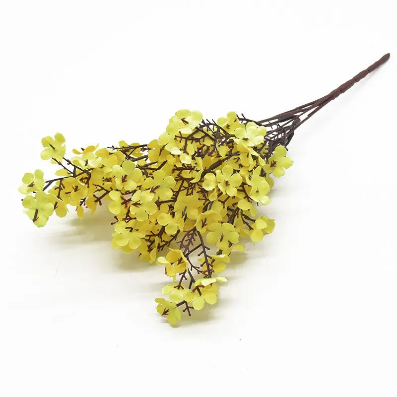 Silk Artificial Gypsophila Peach Blossom Stems | Wedding Décor Artificial Flower Stems Axl (Yellow) 1 piece
