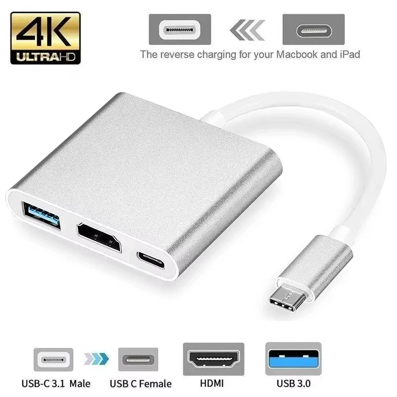 USB-C Hub 3-in-1 – 4K HDMI, USB 3.0 & PD Fast Charging USB-C Multiport Hub Axl