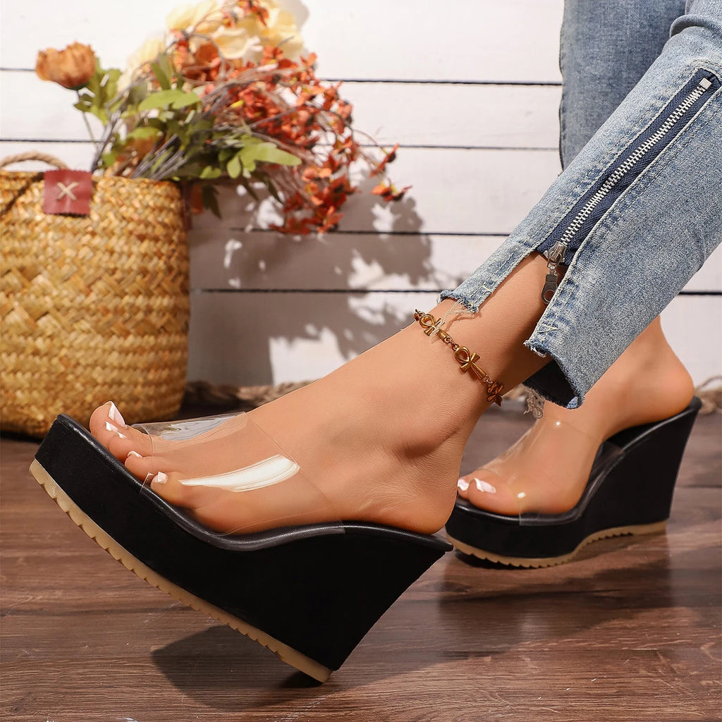 Women's Transparent Wedge Platform Sandals – Open Toe Slippers Wedge Platform Sandals Axl