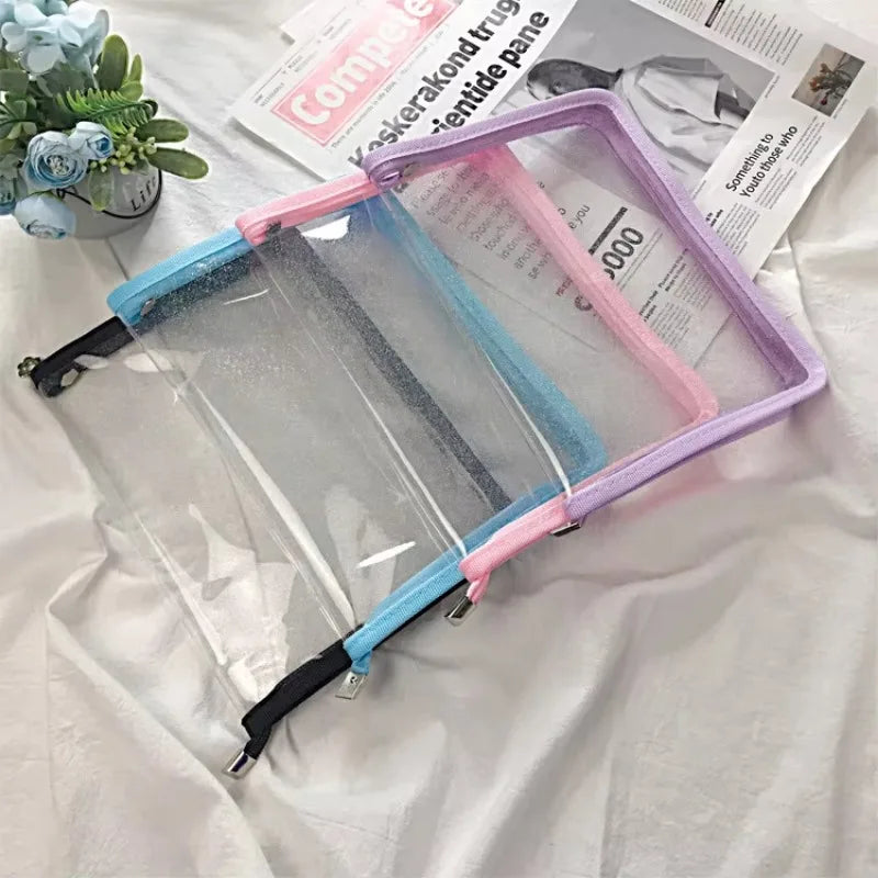 Glitter Transparent Zipper File Bag A4 A5 Stationery Organizer Zipper File Organizer Axl