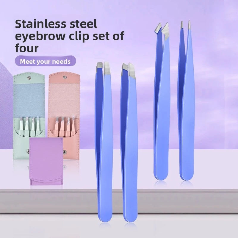 Stainless Steel Eyebrow Tweezers & Scissors Kit – Slant & Flat Eyebrow Tweezer Kit Axl