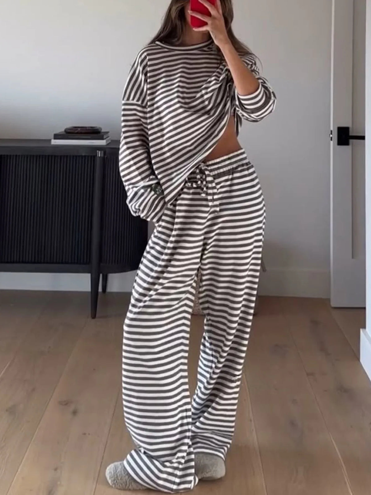 Women's Striped Pajama Set – Long Sleeve 2-Piece Loungewear Women's Pajama Set Axl black 1XL