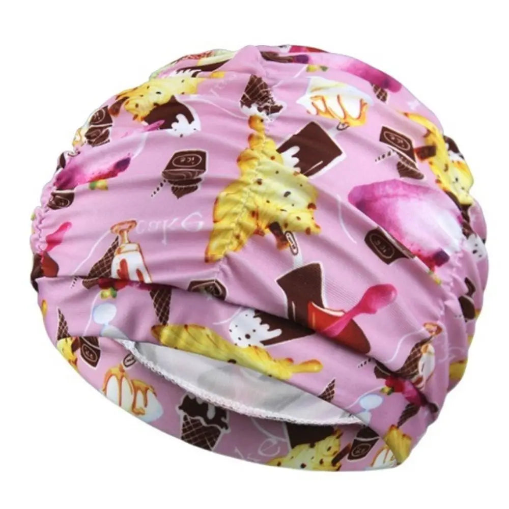 Printed Fabric Oversized Swimming Cap – Quick-Dry, Breathable Swim Cap Axl pink ice cream