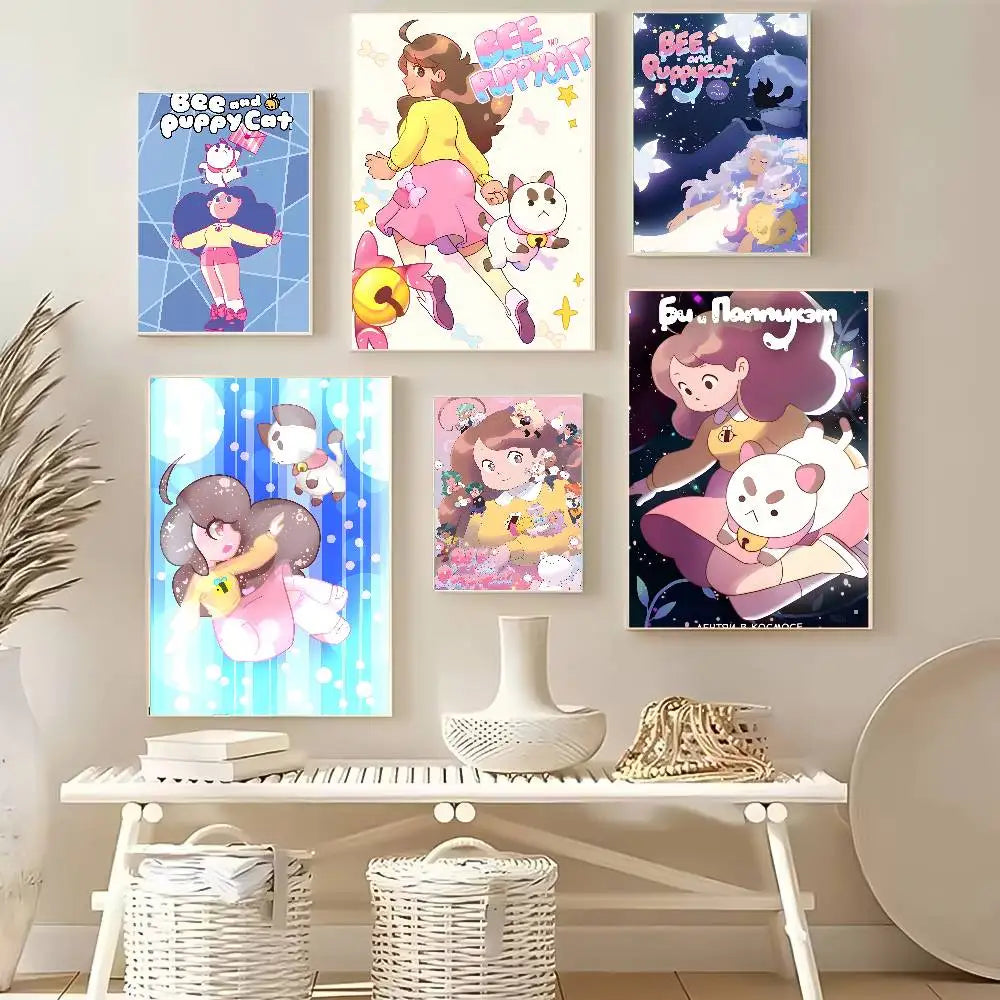 Cartoon Bee & Puppycat HD Wall Poster | Self-Adhesive Waterproof Wall Art Poster Axl