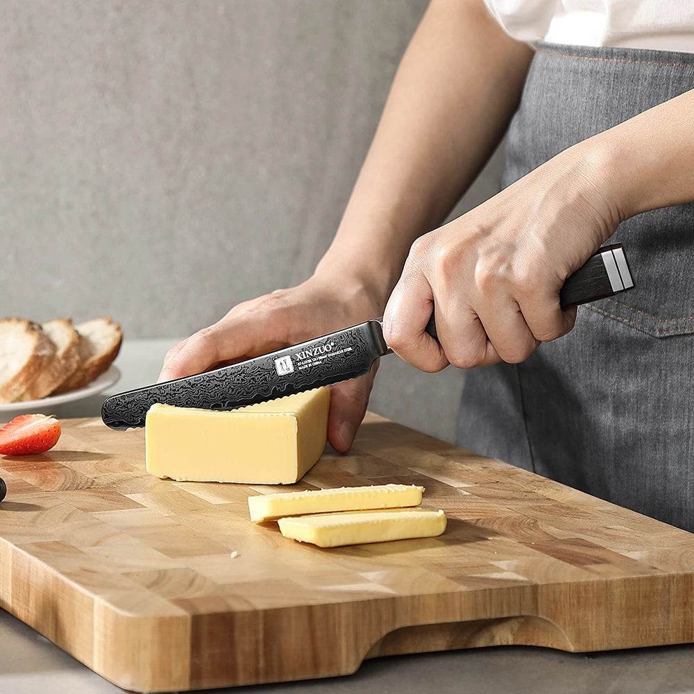 XINZUO 5" Damascus Steel Butter Knife – Ebony Wood Handle Damascus Butter Knife Axl