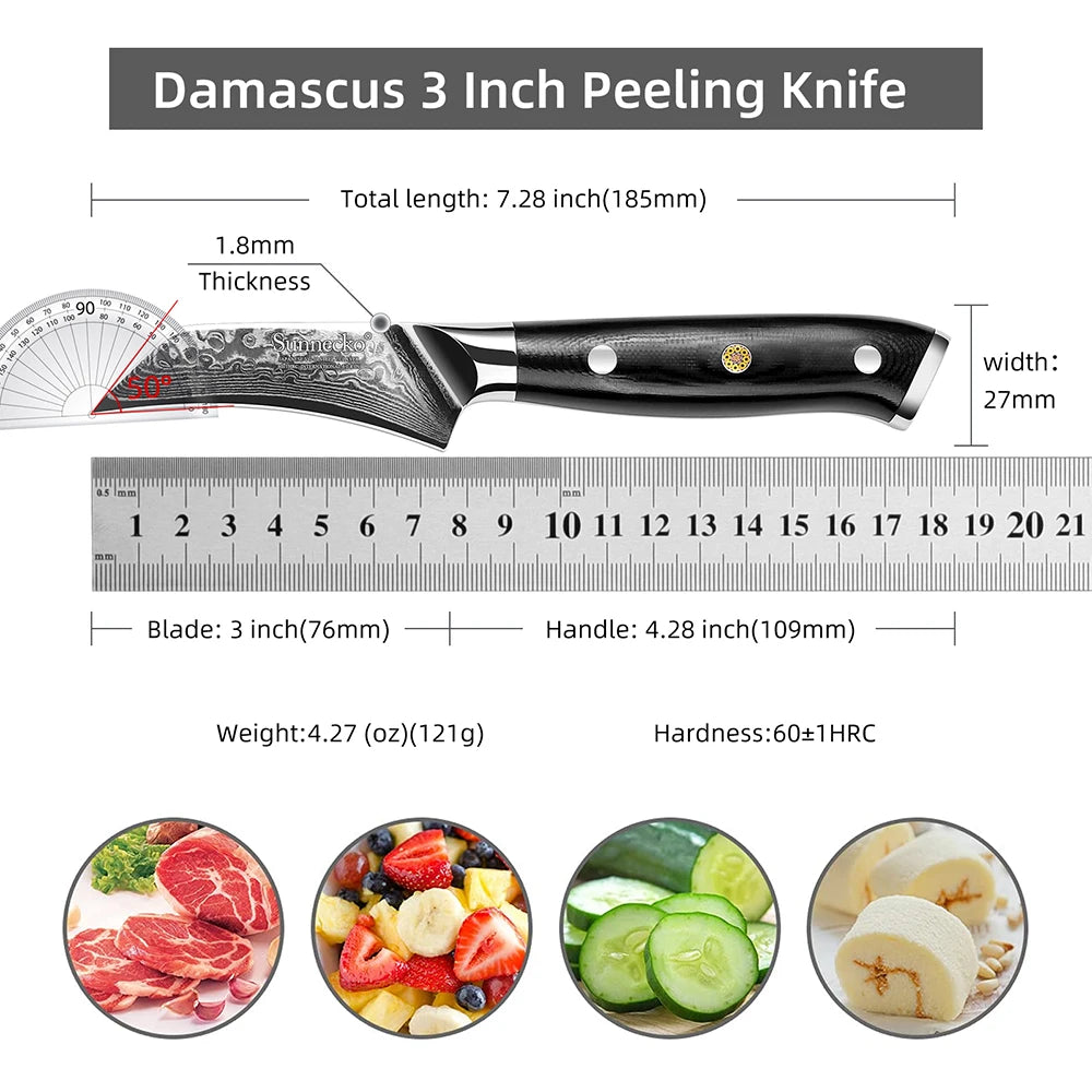 Sunnecko VG10 Damascus Steel Utility & Paring Knife Set Damascus Kitchen Knife Axl 3 Inch Paring China Mainland